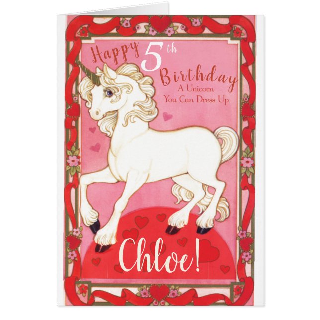 Carte d'anniversaire de poupée de papier Unicorne  (Devant)
