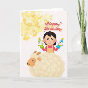 Carte d'anniversaire de poupées de fille mignonne