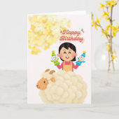 Carte d'anniversaire de poupées de fille mignonne (Fleur jaune)