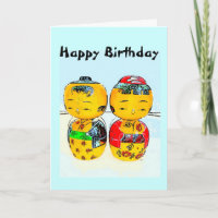 Carte d'anniversaire de poupées de Kokeshi de