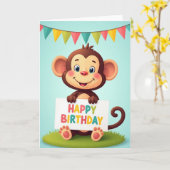 Carte d'anniversaire de primate joyeux (Fleur jaune)