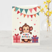 Carte d'anniversaire de primate mignon (Fleur jaune)