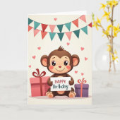 Carte d'anniversaire de primate souriant (Fleur jaune)