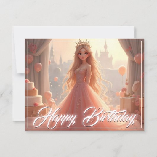 Carte d'anniversaire de princesse en rose (Devant)