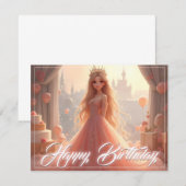 Carte d'anniversaire de princesse en rose (Devant / Derrière)