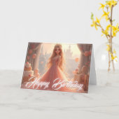 Carte d'anniversaire de princesse en rose (Fleur jaune)