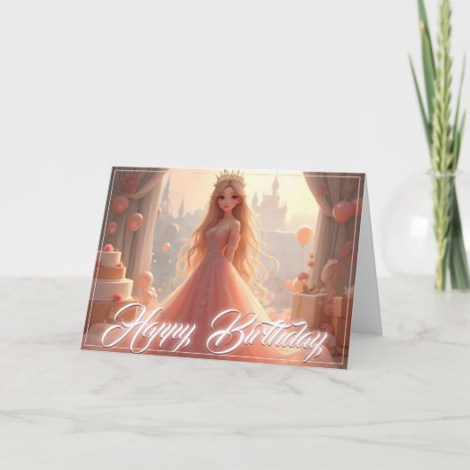 Carte d'anniversaire de princesse en rose (Devant)