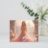 Carte d'anniversaire de princesse en rose (Debout devant)