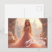 Carte d'anniversaire de princesse en rose (Devant / Derrière)