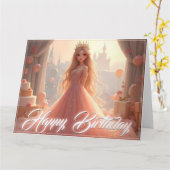 Carte d'anniversaire de princesse en rose (Fleur jaune)