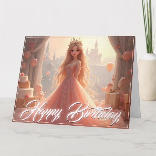 Carte d'anniversaire de princesse en rose (Devant)