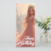 Carte d'anniversaire de princesse en rose (Debout devant)