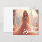 Carte d'anniversaire de princesse en rose (Devant / Derrière)