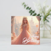 Carte d'anniversaire de princesse en rose (Debout devant)
