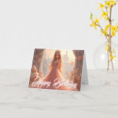 Carte d'anniversaire de princesse en rose (Fleur jaune)