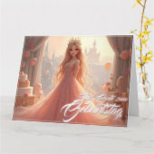Carte d'anniversaire de princesse en rose (Fleur jaune)