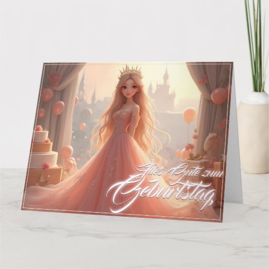 Carte d'anniversaire de princesse en rose (Devant)