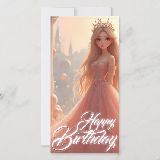 Carte d'anniversaire de princesse en rose (Devant)