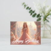 Carte d'anniversaire de princesse en rose (Debout devant)