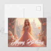Carte d'anniversaire de princesse en rose (Devant / Derrière)