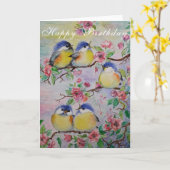 Carte d'anniversaire de printemps avec oiseaux (Fleur jaune)