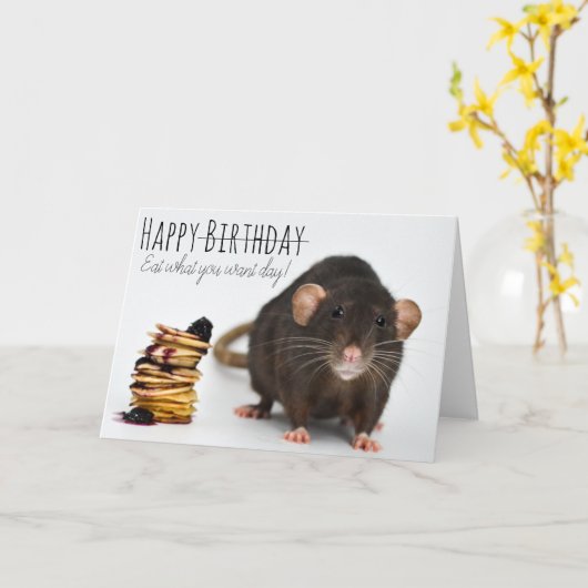 Carte d'anniversaire de rat faim (Fleur jaune)