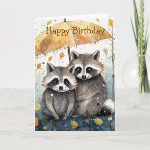 Carte d'anniversaire de ratons laveurs mignons sou