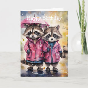 Carte d'anniversaire de ratons laveurs mignons sou