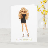 Carte d'anniversaire de robe noire chic (Fleur jaune)