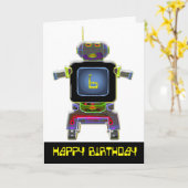 Carte d'anniversaire de robot 6 ans (Fleur jaune)