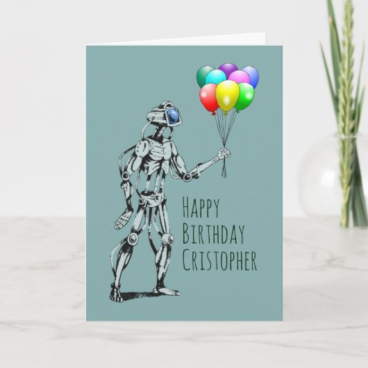 Carte d'anniversaire de robot avec ballons (Devant)