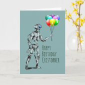 Carte d'anniversaire de robot avec ballons (Fleur jaune)