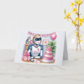 Carte d'anniversaire de robot de filles de technol (Fleur jaune)