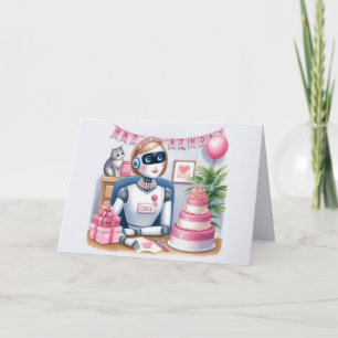 Carte d'anniversaire de robot de filles de technol