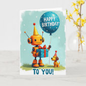 Carte d'anniversaire de robot festive (Fleur jaune)