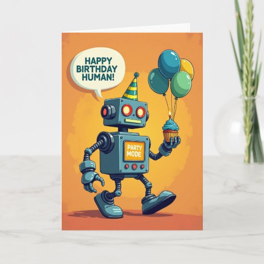 Carte d'anniversaire de robot joyeux (Devant)
