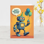 Carte d'anniversaire de robot joyeux (Fleur jaune)