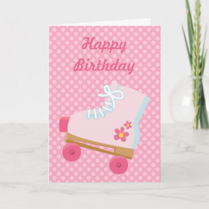Carte d'anniversaire de Rollerskate Dots roses
