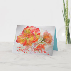Carte d'anniversaire de Rose d'aquarelle orange