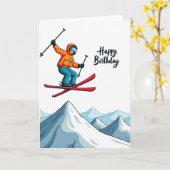 Carte d'anniversaire de saut à ski (Fleur jaune)