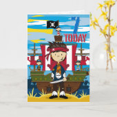 Carte d'anniversaire de scène de bateau de pirate (Fleur jaune)