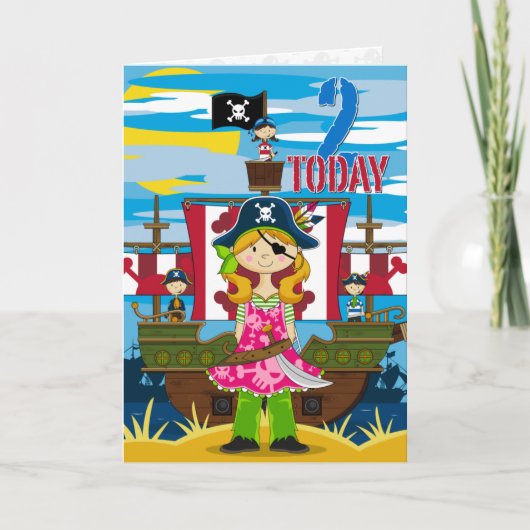 Carte d'anniversaire de scène de bateau de pirate (Devant)