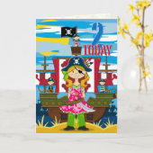 Carte d'anniversaire de scène de bateau de pirate (Fleur jaune)