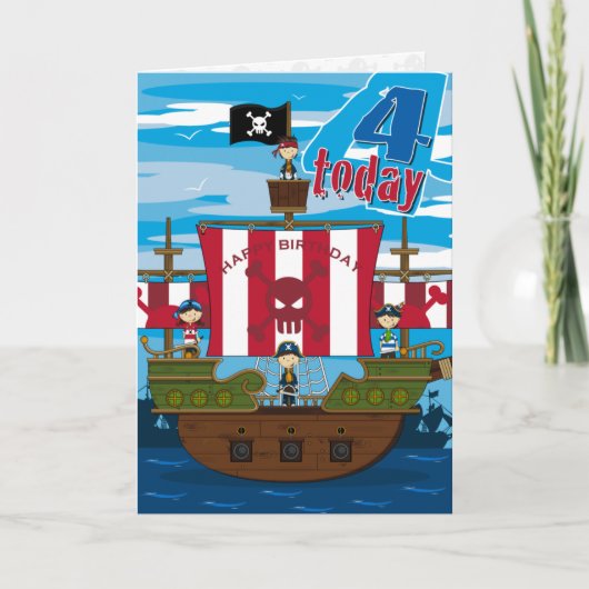Carte d'anniversaire de scène de bateau de pirate (Devant)