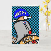 Carte d'anniversaire de scooter de mod (Fleur jaune)