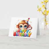 Carte d'anniversaire de singe mignon  (Fleur jaune)