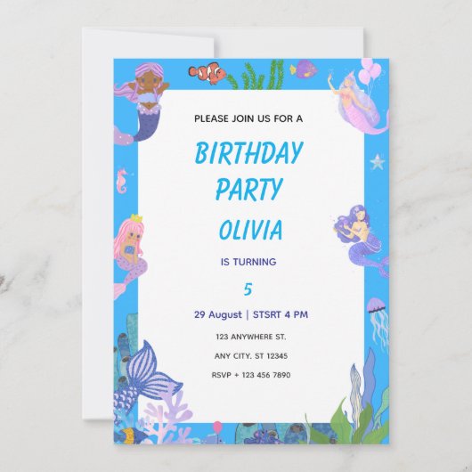 Carte d'anniversaire de sirène violette (Devant)