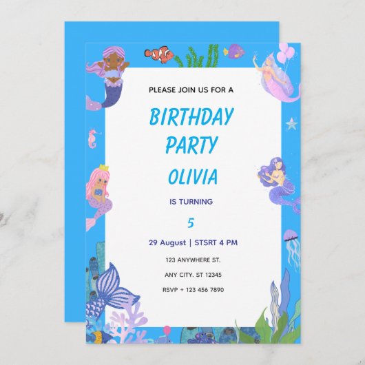 Carte d'anniversaire de sirène violette (Devant / Derrière)