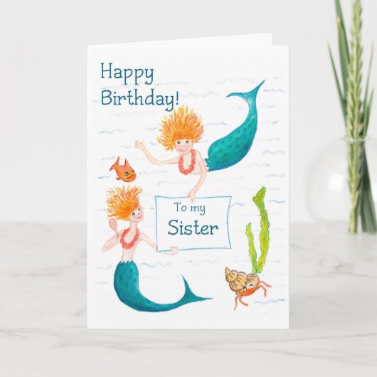 Carte d'anniversaire de sirènes pour une soeur (Devant)