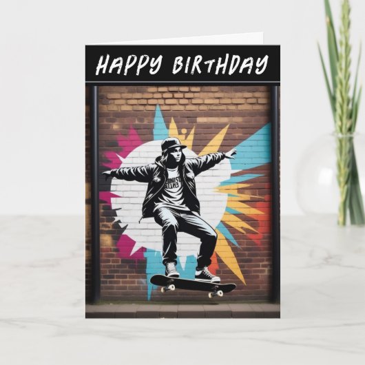 Carte d'anniversaire de skateboard graffiti mur St (Devant)